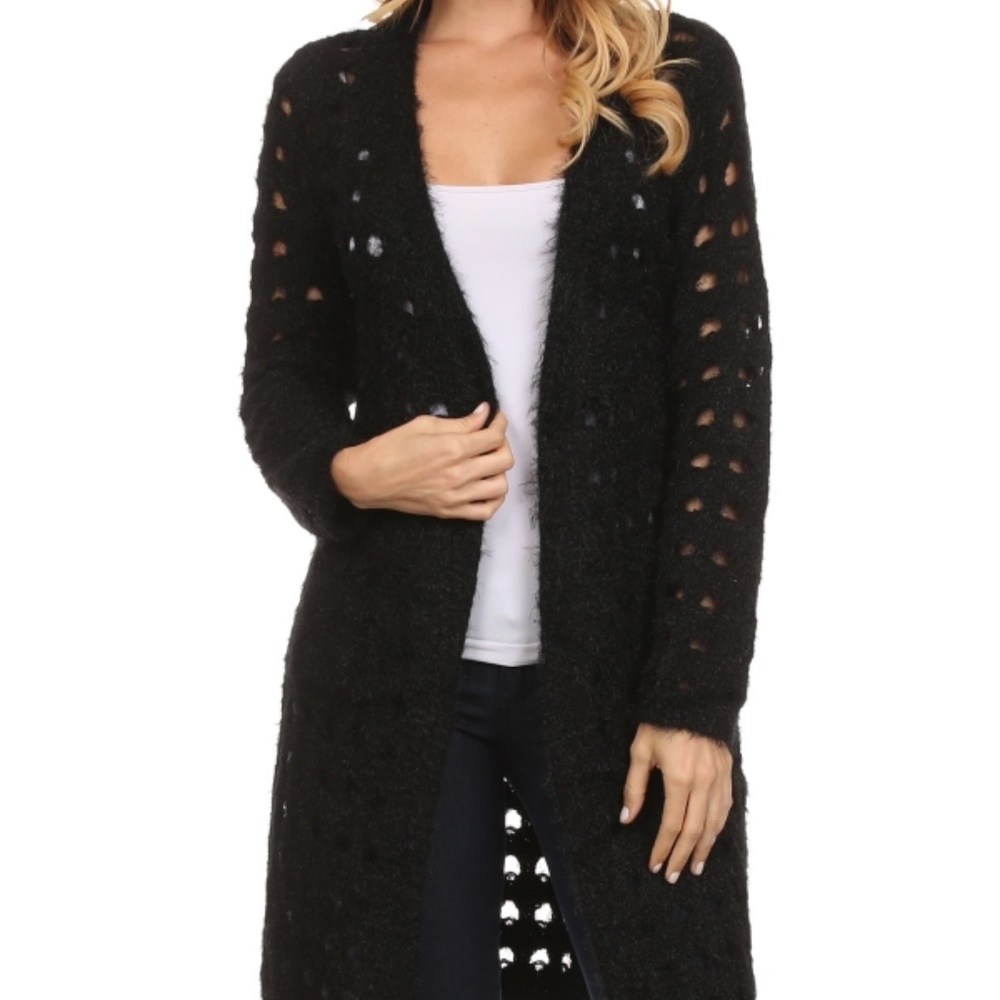 Trendy Knit Open Trench Cardigan With Pockets